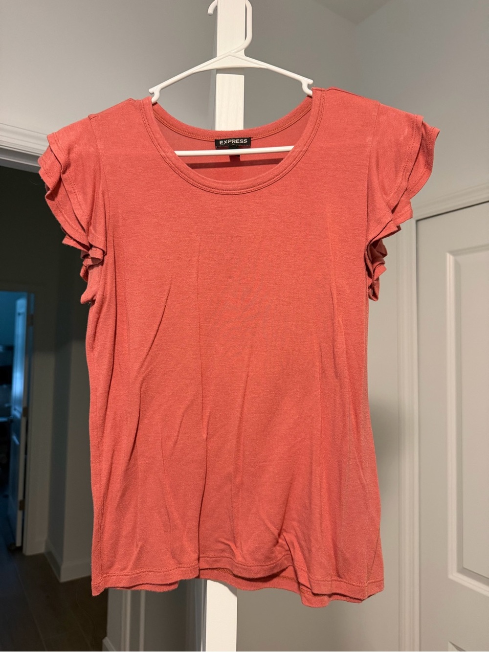 Express Coral Ruffle Sleeve Tee Shirt
